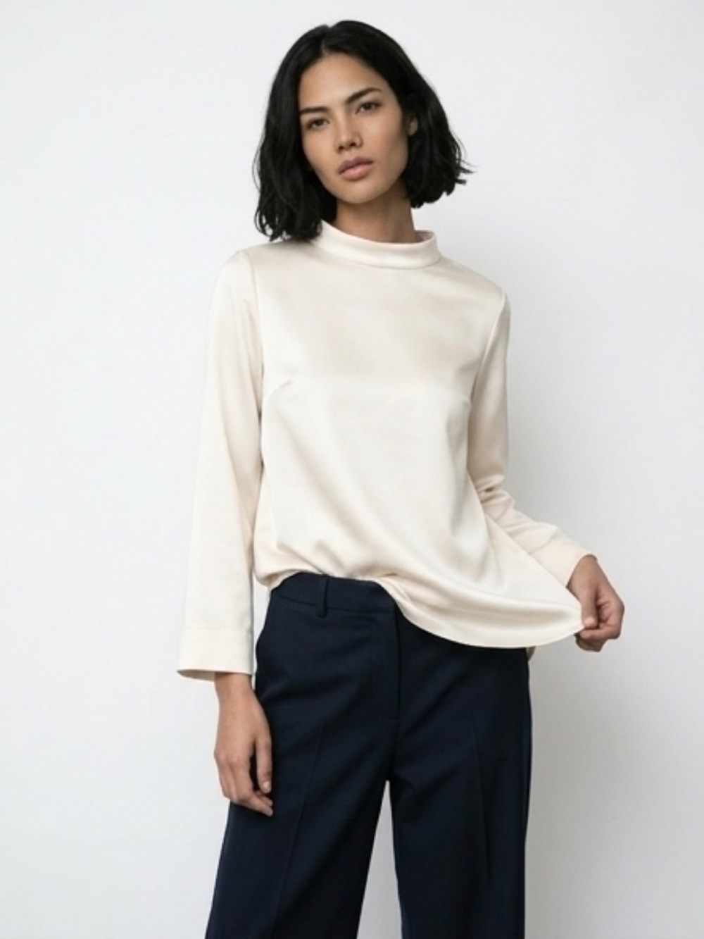 Ann Mashburn Ivory Mock Neck Long Sleeve Blouse Size Small